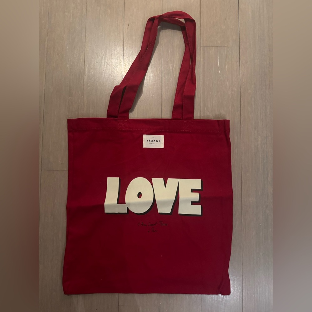 Sezane Red Tote with Bold 'LOVE' Print